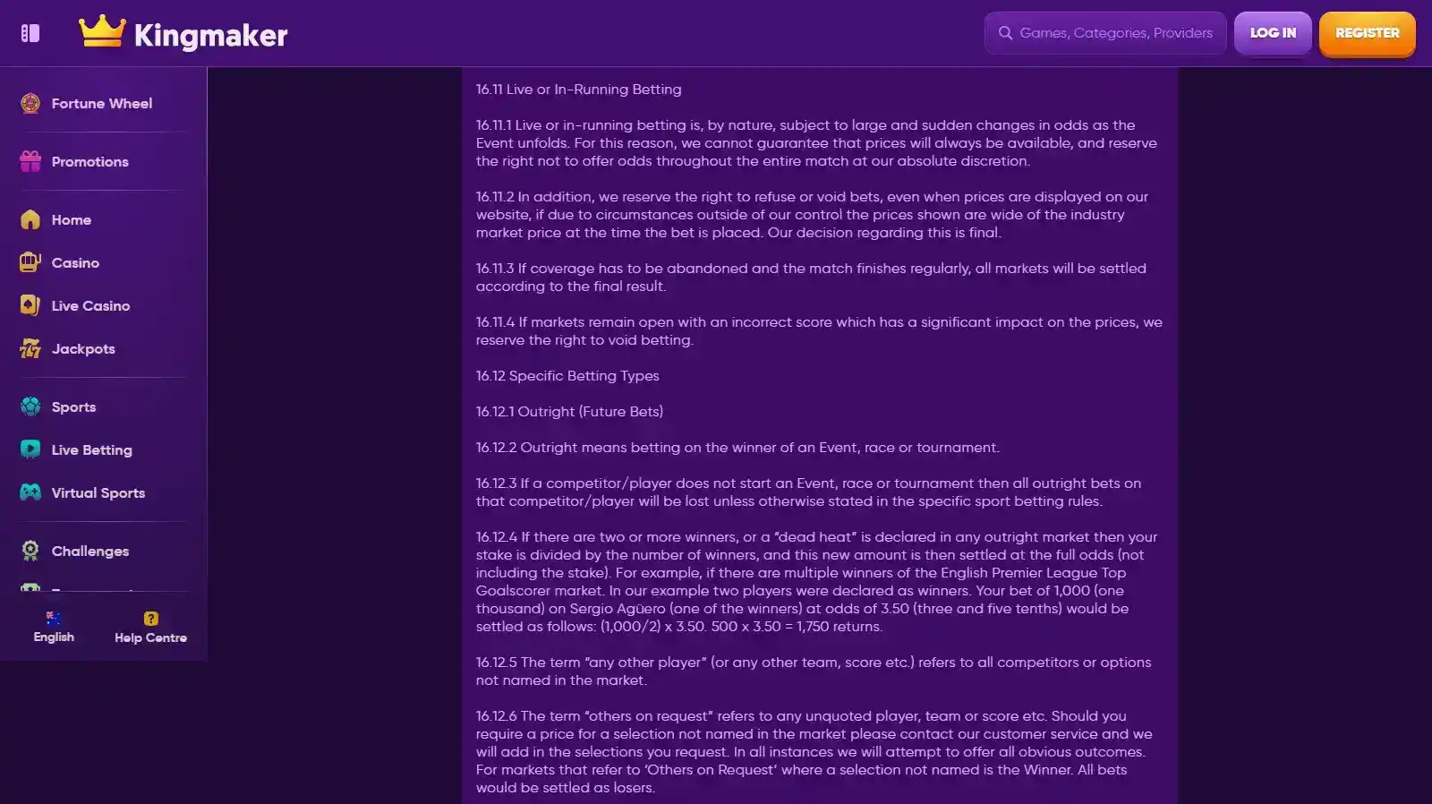 Kingmaker withdrawal limits and processing rules in the official terms