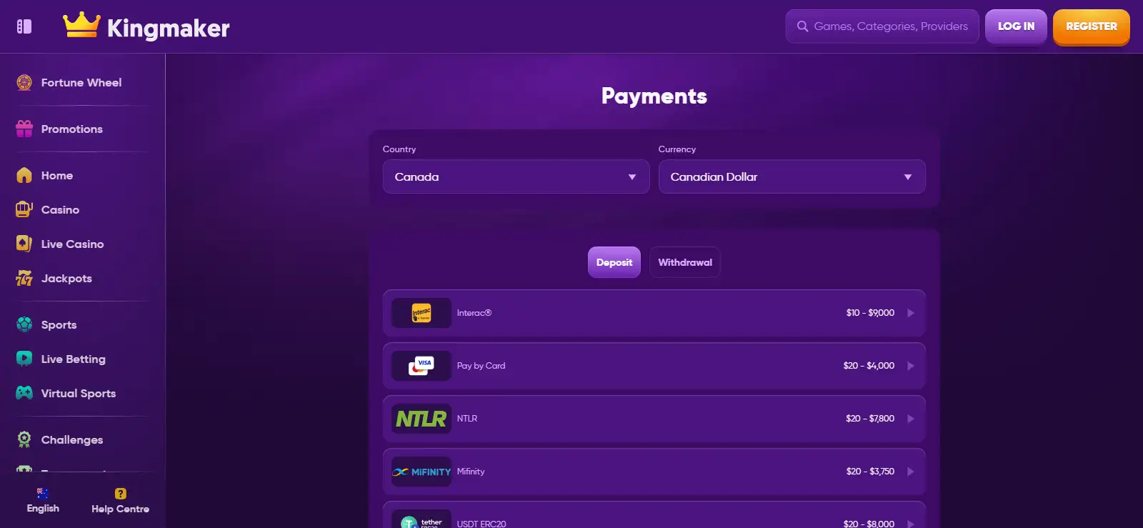 Kingmaker payment branding and documented cashier methods